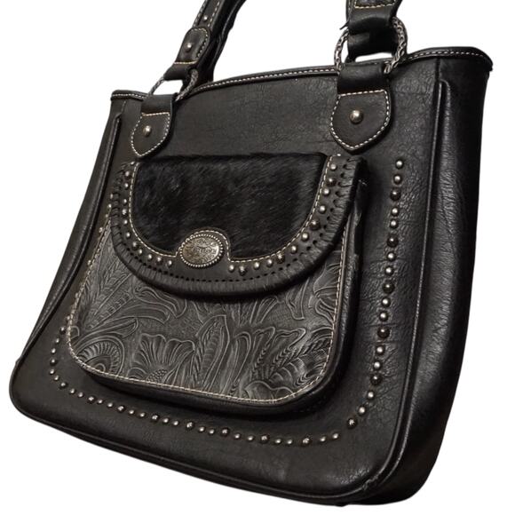 Trinity Ranch Concealed Carry Tote Bag Black Leather Western‎ Country Cowgirl - Picture 3 of 16